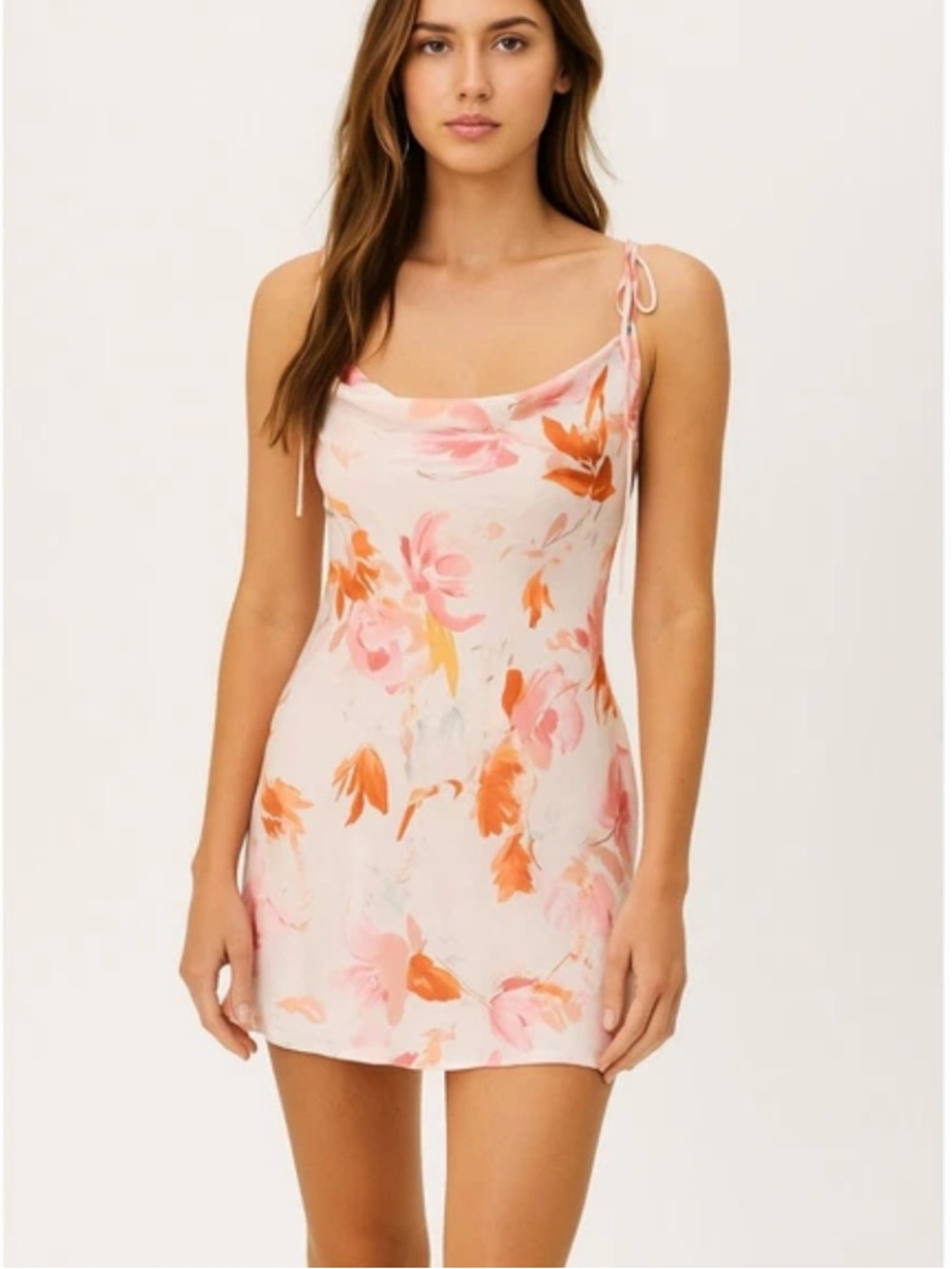 Zara Pink & Orange Floral Cowl Mini Dress